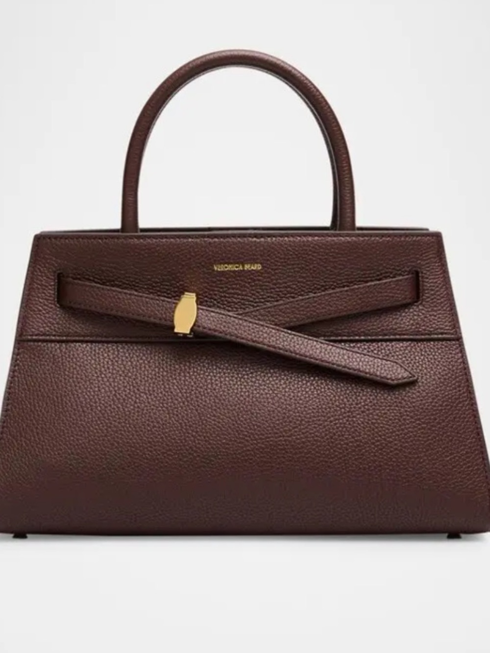 Veronica Beard Dash Bag Pebbled Leather Top-Handle Tote Brown with Gold Hardware - Picture 9 of 16